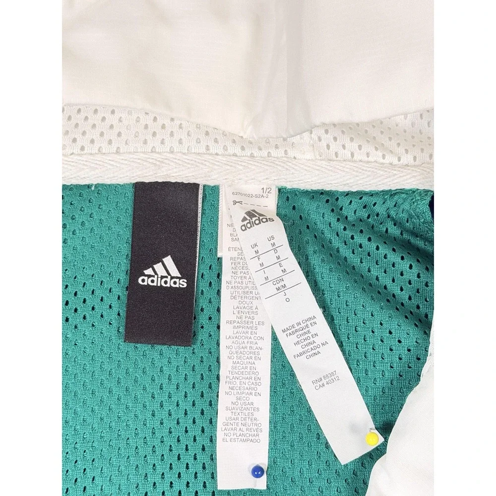 Adidas Jacket Mens Medium Green Blue White Colorblock Hooded 1/2 Zip Windbreaker